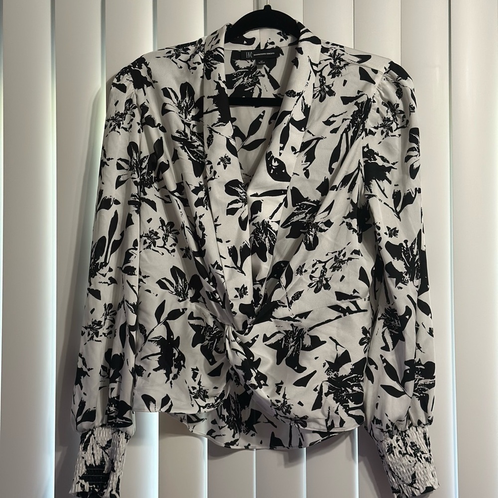 INC International Concepts Black and White Floral Blouse